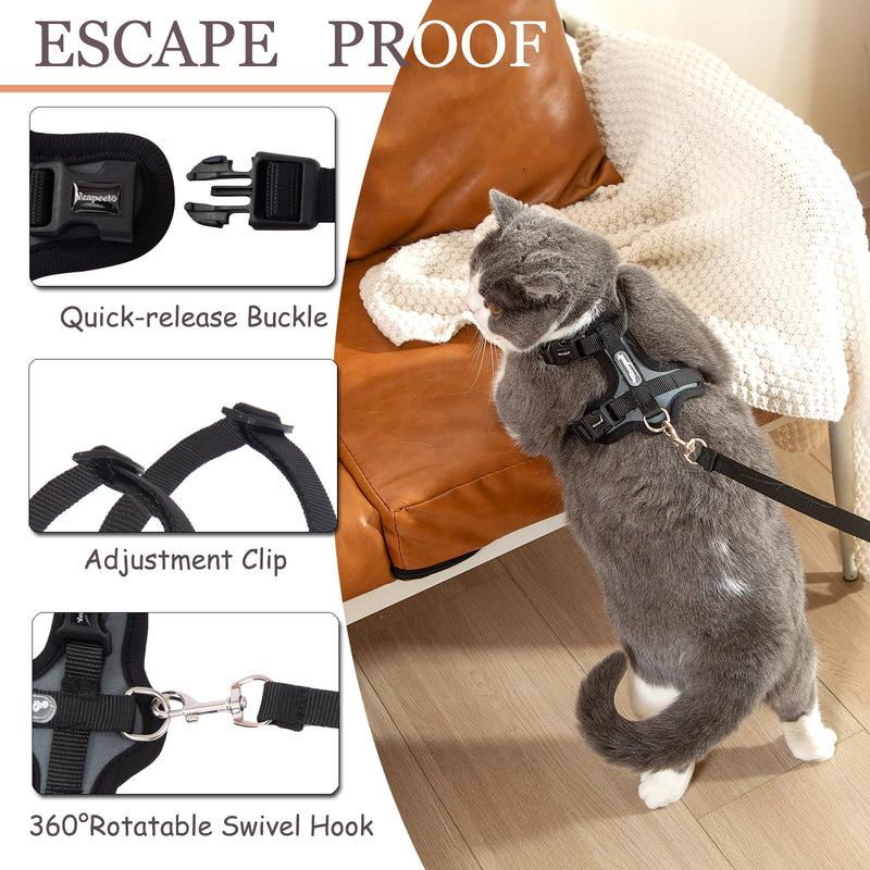 Cat Harness and Leash Set for Walking Lightweight Escape Proof Kitten Vest Harness Soft Fit for Cat Puppy Rabbits Easy Control (Grey Black, M(Chest:12.5''-19'', Neck:8''-12'')) M(chest:12.5''-19'', neck:8''-12'') Grey Black - PawsPlanet Australia