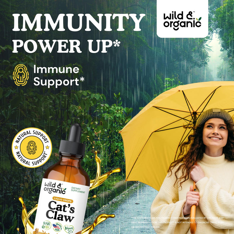 Wild & Organic Cats Claw Herb Supplement - Immune Support - Pure Cats Claw Tincture - Add to Tea Liquid Drops - Uncaria Tomentosa Bark - Vegan, Sugar & Alcohol-Free - 4 fl oz 4 Fl Oz (Pack of 1) - PawsPlanet Australia