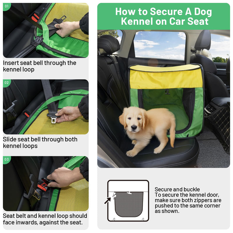Travel Dog Crate Portable Dog Kennel for Small Dogs Pop Up Soft Dog Enclosure Indoor Outdoor for Medium Dogs Pets Foldable Crate?Green and Yellow-Medium? - PawsPlanet Australia