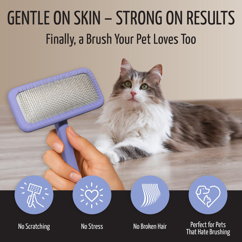 Tauro Pro Line Slicker Brush for Dogs & Cats, Deshedding, Dematting & Detangling Grooming Tool for Medium to Long Coats, Ideal for Retrievers & Maine Coons, Flexible Cushion, Purple, Large Size (L) Rectangular - L
