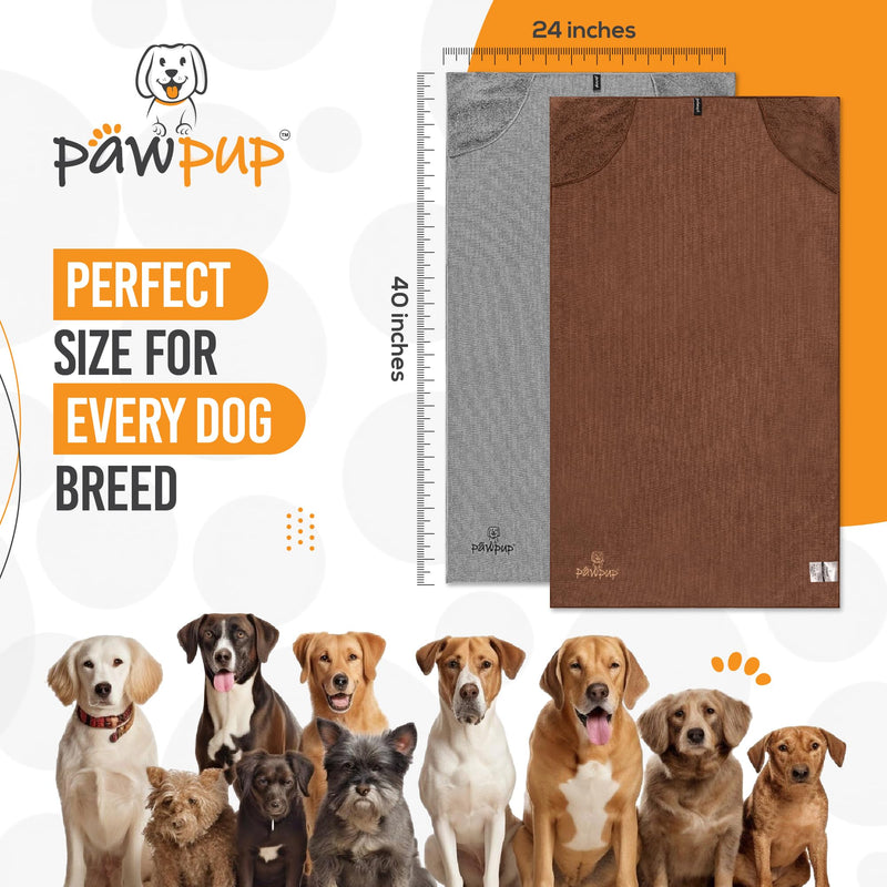 PAWPUP Dog Towel Super Absorbent - Pack of 2 - Quick Drying Super Soft Microfiber Pet Towel for Dogs, Cats and Other Pets 40 x 24 Inches Brown and Grey - PawsPlanet Australia