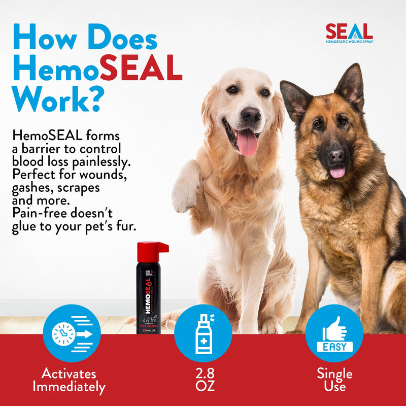 Seal 2.8oz Hemostatic Wound Spray for Pets & Livestock | Rapid Bleeding Control for Dogs Cats Horses Farm Animals Single Use