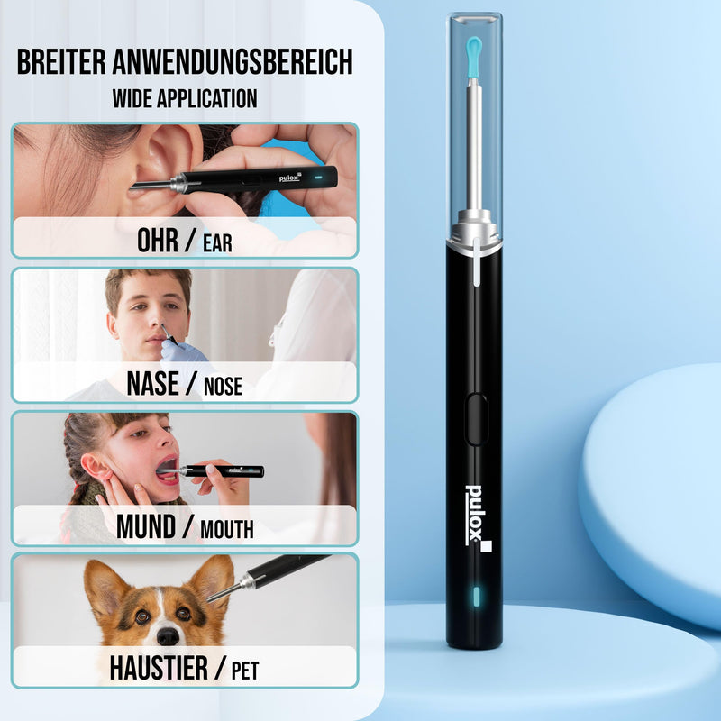 Pulox EC-95 Ear Cleaner with HD Camera, WiFi App & 6 Silicone Heads | Earwax remover with LEDs and live image transmission to your smartphone, precise and safe to use