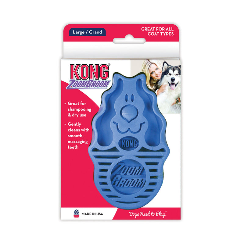 KONG - ZoomGroom - Dog Brush for Grooming and Shampooing - For Large Dogs (Blue) Blue Standard Packaging - PawsPlanet Australia