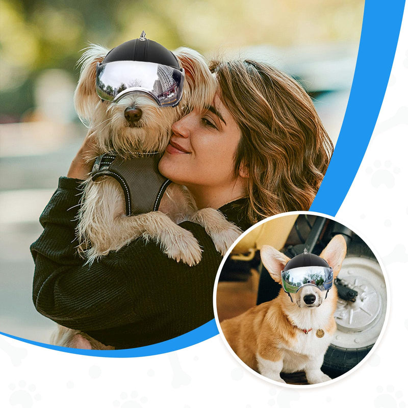 Namsan Dog Helmets for Small Dogs, Dog Helmet with Sun Lens Goggles, Doggie Helmets Hat with Ear Holes, Bike Doggie Helmet for Small to Medium Dogs, Adjustable, Black Silver Helmet - PawsPlanet Australia