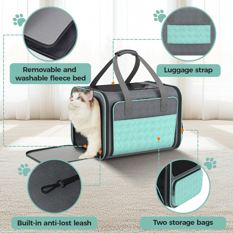 Cat Carrier for Airline Approved: Soft-Sided Cat Carrier Expandable for Small Dogs up to 15LBS - Pet Travel Bag for TSA Approved - Breathable for Airplane Camping Outdoor