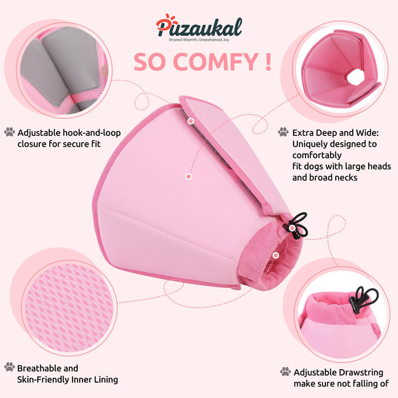 Dog Cone Collar - Soft Elizabethan Collar for Dogs After Surgery, Comfy Cone for Dogs to Stop Licking, Adjustable Dog Cone Alternative for Wound Healing (Pink M) Pink