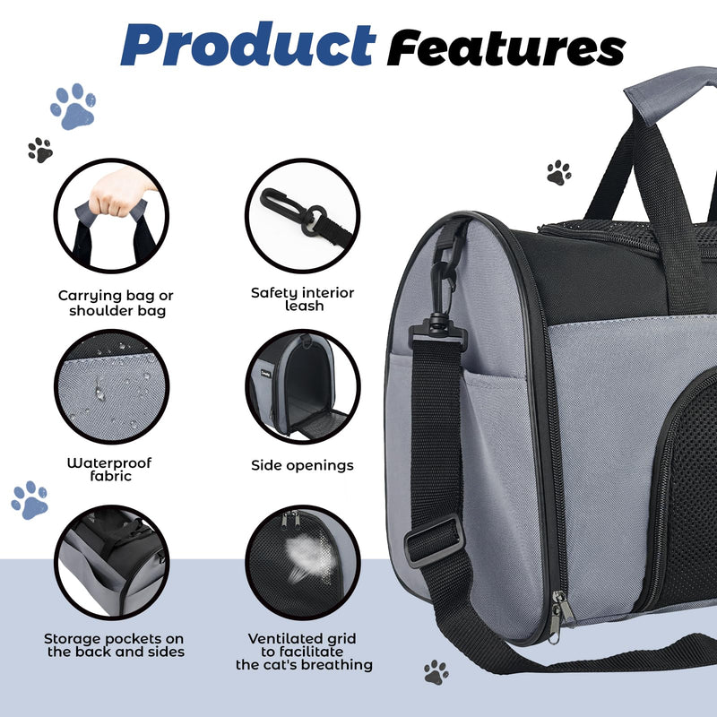 Zavothy Collapsible TSA Approved Pet Carrier for Cats & Dogs (Up to 15 Lbs, 16.54"x11.42"x9.84") – Soft-Sided Airline Travel Carrier, Grey Black Grey - PawsPlanet Australia