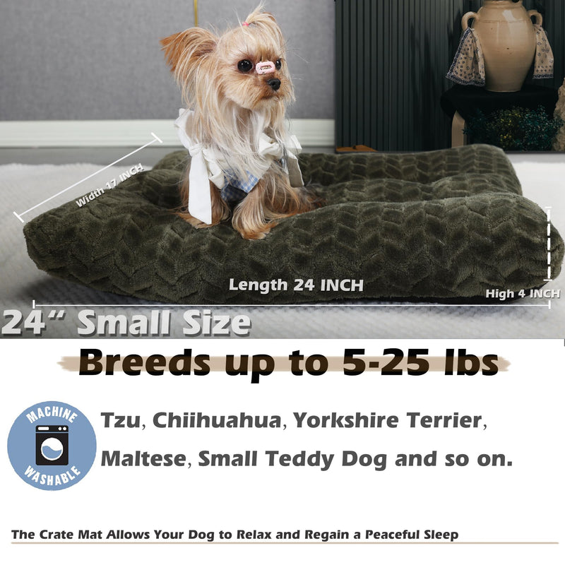 Dog Crate Bed for Small Size Dogs Washable fit 24 inch Crate or Cages Kennel Pad with Anti-Slip Pet Pillow Cushion Sleeping Up to 25 lbs Puppy Cat,24x18 Olive Green 24"x17"x4" - PawsPlanet Australia