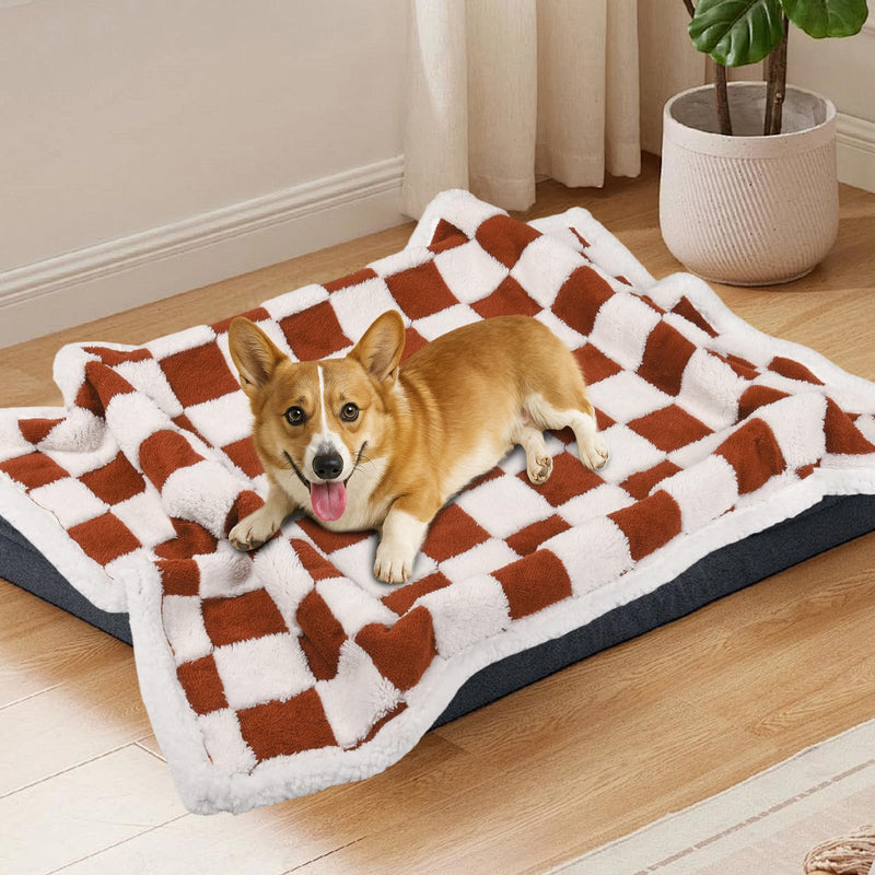 Waterproof Blanket for Dog Puppy Cat, Cute Checkered Pattern Dog Blanket for Bed Couch Sofa, Washable Double Sided Pet Blankets for Couch Protection, 28"x39", Brown Brown Checkered 28x39 inch/S - PawsPlanet Australia