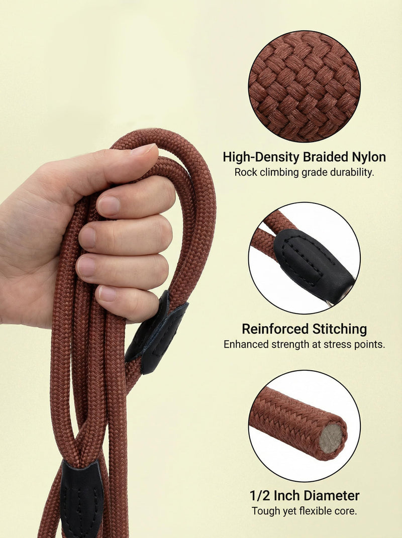 Dog Leash 4 FT Nylon Rope Long Comfortable for Medium Small Dogs Daily Training Walking(Coffee) Coffee 4Ft - PawsPlanet Australia