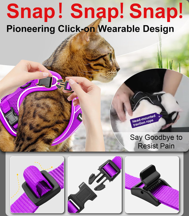Cat Harness and Leash for Walking Escape Proof Soft Adjustable Cat Leash Breathable Comfortable Vest Easy to Wear Kitten Harness for Outdoor Travel (Purple, XS (4-6lb)) Purple XS (4-6lb)