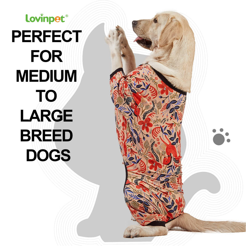 LovinPet Large Breed Dog Pajamas, Lightweight Pullover Full Coverage Dog Pjs, Pitbull Onesie, Happy Horse Coral Print, Pitbull Shirt, Pet Pajamas for Dogs, Pet PJ's, M Medium Black collar/Red update - PawsPlanet Australia