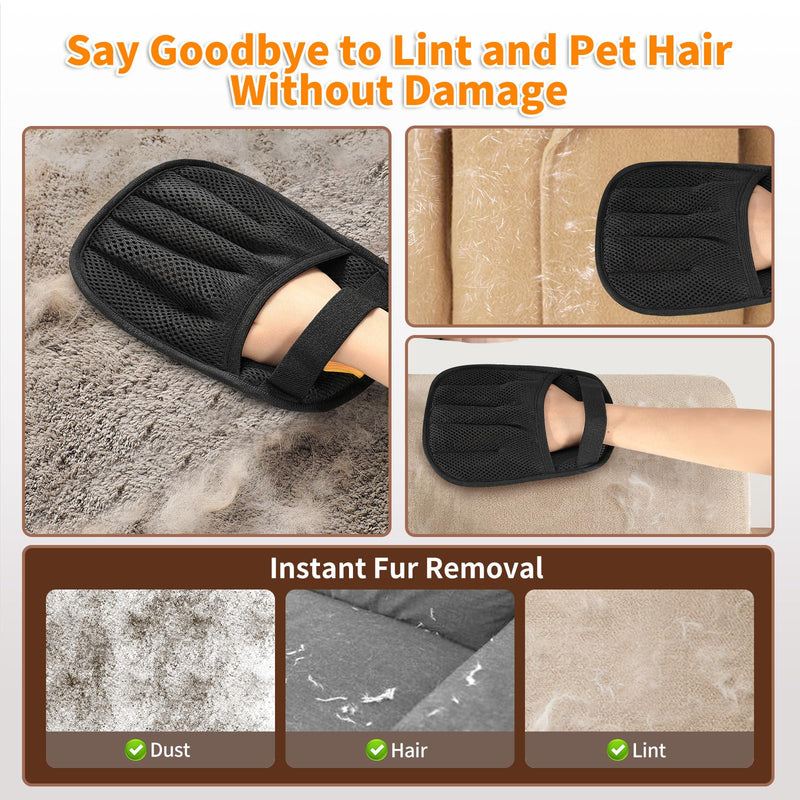 Pet Hair Removal Glove for Cats & Dogs, Upgraded Five-Finger Electrostatic Pet Hair Gloves, Reusable Magic Brush Pet Hair Remover Tool for Laundry, Couch, Carpet, Car Seat Black - PawsPlanet Australia
