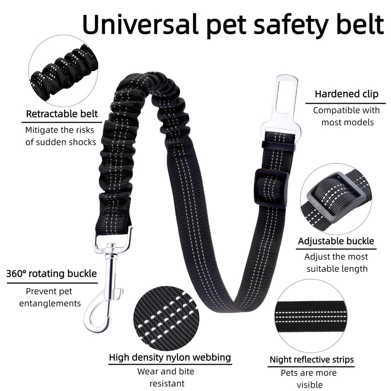 Dog Seat Belt for Car - Adjustable Dog Car Safety Harness, Elastic Cushioning Seatbelt Leash, Reinforced Metal Buckle Anti-Tangle Design, for Small and Medium Pets (Black) Black - PawsPlanet Australia