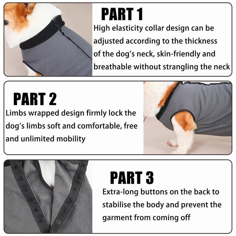 Dog Recovery Suit Female, Grey Surgical Recovery Suit Post Op with Button Design, Breathable Dog Vest Body Suits After Surgery, Anti-Lick Wound Protection for 4-9KG Pets