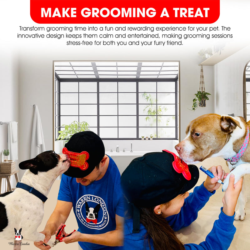 Distract-A-Hat ™ by Warren London - Dog Grooming Distraction Lick Hat for Nail Clipping and Grooming – Adjustable Fit with Adhesive Dog Lick Pad, Spreader & Cleaning Brush Included One Size Fits All - PawsPlanet Australia