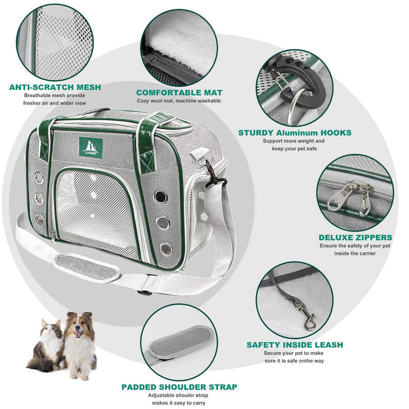 Lifeand Pet Carrier Airline Approved for Cats, Small Dogs, Kitten - Collapsible Soft Sided Travel Carrier for Small Medium Cats Under 18lb grey - PawsPlanet Australia