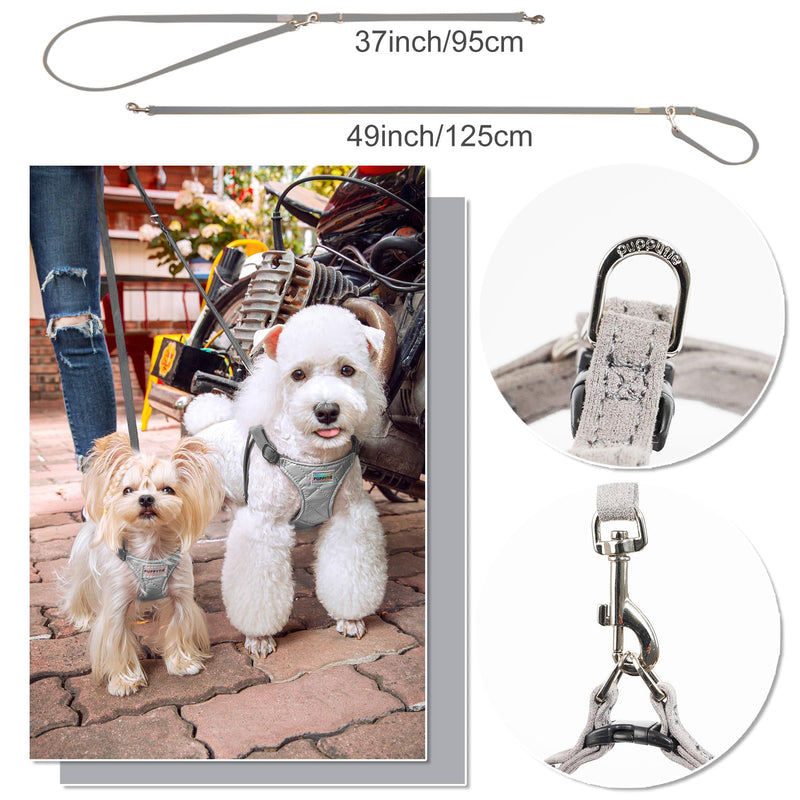 Puppytie No Pull xs Dog Harness with Multifunction Dog Leash,Soft Adjustable No Choke Escape Proof Pet Harness Vest,Glossy Grey,XXS Xmas-Grey XXS(2.2-6lb）