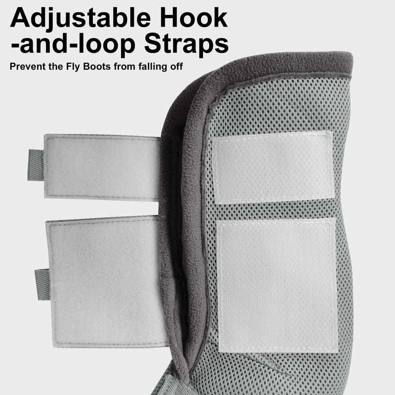 Adjustable Horse Fly Boots Set of 4, Equine Leg Protection Reduce Stomping, Breathable Mesh Fly Boots for Horses, Horse Leggings Leg Guards Grey 03 Full