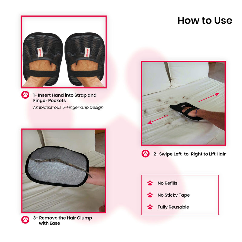 Upgraded Electrostatic Pet Hair Removal Glove for Cats & Dogs – 5-Finger Cat Hair Remover - Reusable Magic Brush Pet Hair Remover Tool for Laundry, Furniture, Carpet, Bedding & Car Seats
