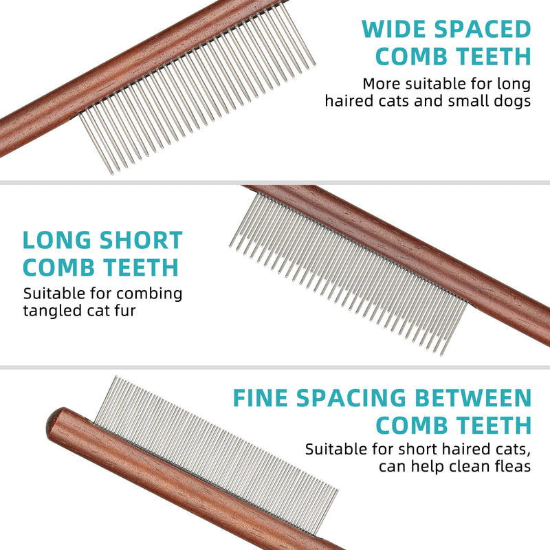 3PCS Solid Wood Pet Comb for Cats Dogs & rabbits,Stainless Steel TeethComfort and safety,Removes Tangles and Loose Fur, Grooming Comb for Small Medium Pets - PawsPlanet Australia