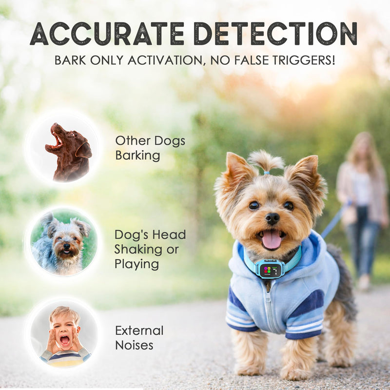 Tiny Bark Collar for Small Dogs 5-15 lbs and Puppies - No Shock Anti Barking Collar - Rechargeable Smart Collar for Dog Training with 7 Sensitivity Levels and 3 Beep&Vibration Modes (Pure Blue) Pure Blue
