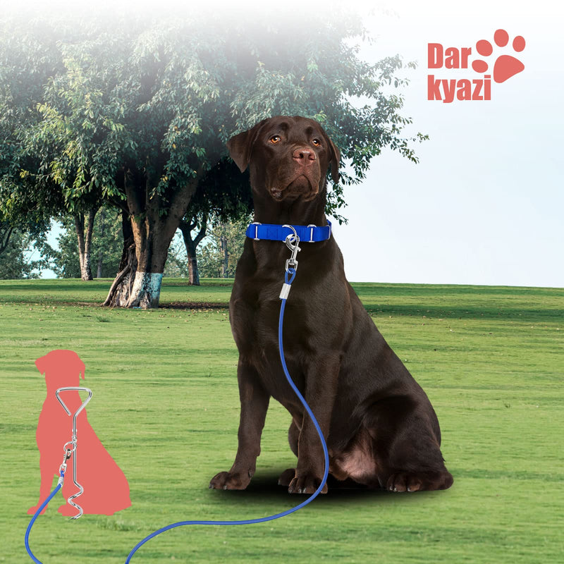 Darkyazi Dog Stake Tie Out Cable and Reflective Stake 16 ft Outdoor, Yard and Camping, for Medium to Large Dogs Up to 125 lbs (16ft Cable, 18" Stake, Silver) 16ft cable, 18" stake - PawsPlanet Australia