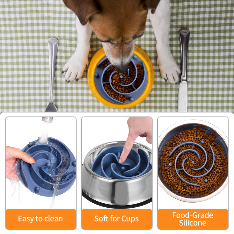 Slow Feeder Dog Bowls Insert, Bestalk Soft Silicone Dog Slow Eating Feeder Insert with Suction Cups for Small, Medium and Large Dogs, Fit into Basic Bowls and Elevated Dog Bowls L Dark Blue - PawsPlanet Australia