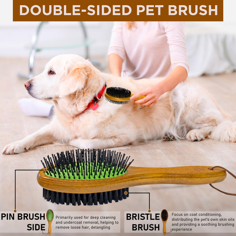 TAKAVU Dog Cat Detangling Brush, Two-Sided Pin & Boar Bristle Grooming Brush for Removing Loose Hair Dirt and Promoting Healthy Coat, De-shedding Pet Supplies Comb, Detangler Brush for Dogs, Cats Black Boar Bristle & Pin Brush - PawsPlanet Australia