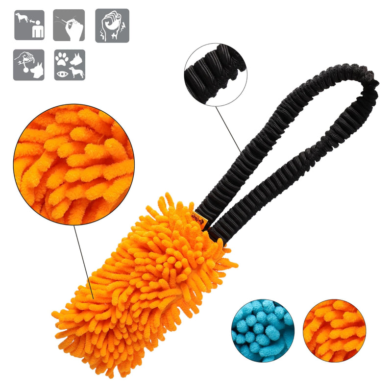 Dingo shaggy toy for dogs, soft nubby-textured, noodle plush that dogs love to play and cuddle with, tug toy with bungee strong shock tugger for dog training, agility sport, tug of war 9-18in orange 15673 - PawsPlanet Australia