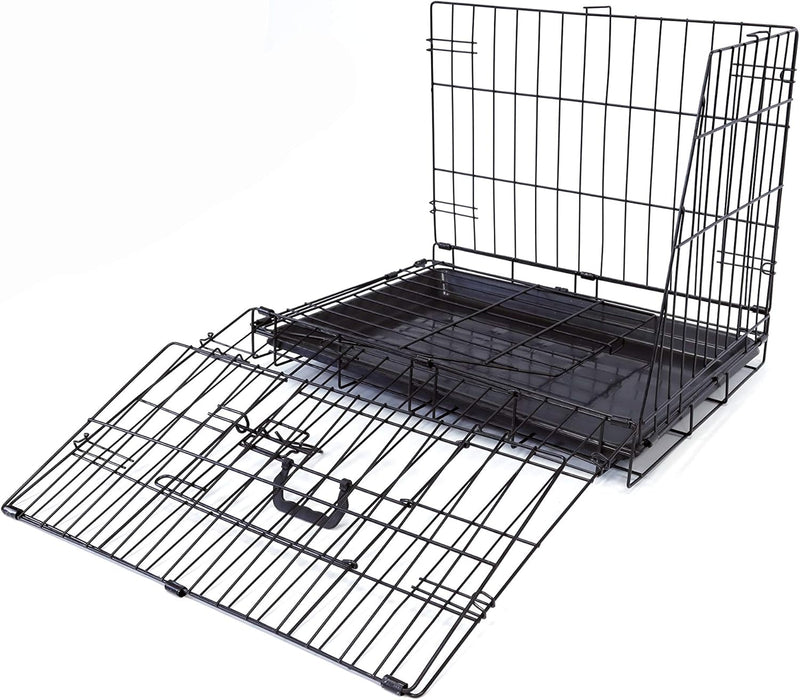 Deluxe Sloping Puppy Cage Small 24 inch Black Folding Dog Crate with Non-Chew Metal Tray, Fleece and Slanted Front For Car by Ellie-Bo Small / 24-inch Deluxe