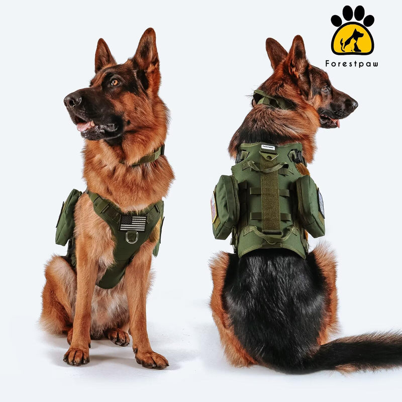 Forestpaw Dog Harness Medium Sized,Tactical Dog Harness with Handle,No Pull Military Style Service Dog Vest with Pockets Adjustable for Medium Large Dogs,Green,Chest 21.5-45" L:Chest 21.5-45",Fit 28-140lbs Green - PawsPlanet Australia