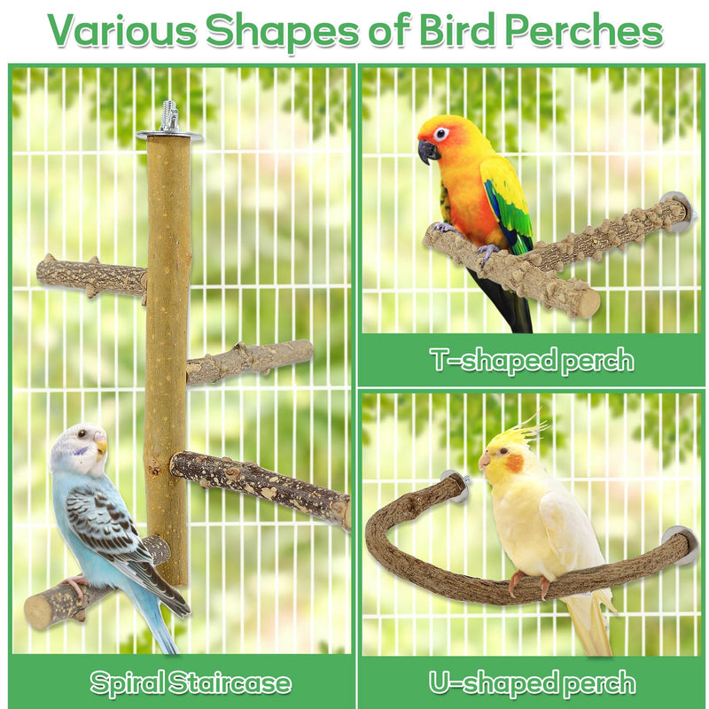 7PCS Natural Wood Bird Perches for Cage, Bird Parrot Parakeet Perch Stand, Bird Parakeet Cage Accessories, for Cockatiels Conure Budgies Small and Medium Parrots