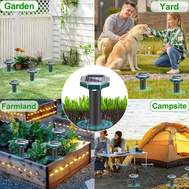10 Pack Mole Repellent Solar Powered Snake Repellent for Yard- Ultrasonic Pest Repeller Gopher Rodent Rat Mouse Groundhog Skunk Chipmunk Vole Remover for Lawns Garden Yard Outside(10) 10