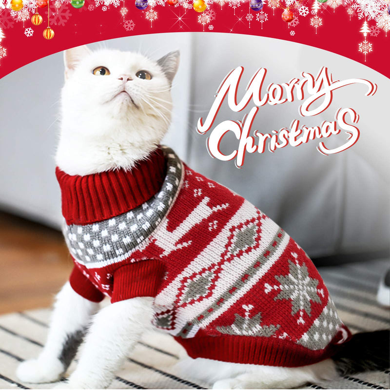 HYLYUN Cat Christmas Sweater 2 Packs - Puppy Christmas Sweater Pet Reindeer Snowflake Sweaters for Kittys and Small Dogs S Grey and Red (Pack of 2)
