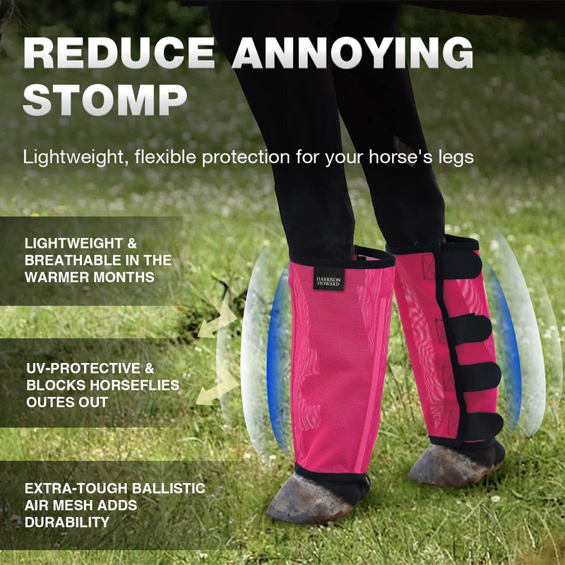 Harrison Howard Loose Fitting Fly Boots UV-Protective Extra Tough Mesh Ventilated Four Fasteners Stay-on Design Protect Horse Legs & Stomp-Reducing Set of 4 Magenta Large - PawsPlanet Australia