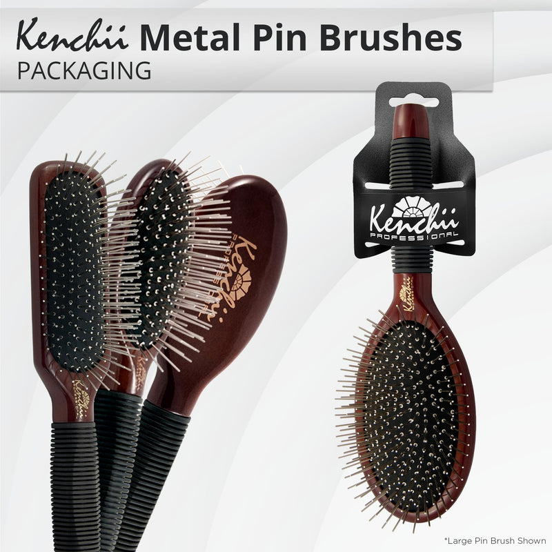 Kenchii Pet Grooming Metal Pin Brush for Dogs and Cats, Solid Wood Handle, Non Slip Grip, Detangling and Shedding Brush for Long or Short Haired Pets, Size Small - PawsPlanet Australia