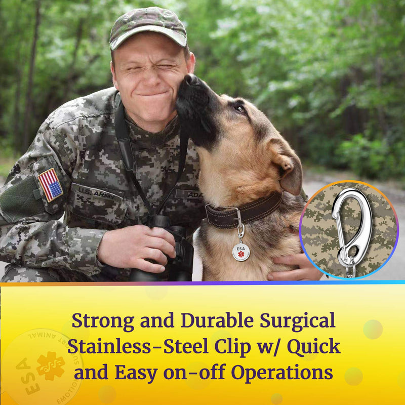 1" Stainless Steel Double Sided Service Dog Medical Alert Tag w/Hard Enamel and Quick Clip - Attach to Dog Collar or Harness Quickly and Securely - PawsPlanet Australia