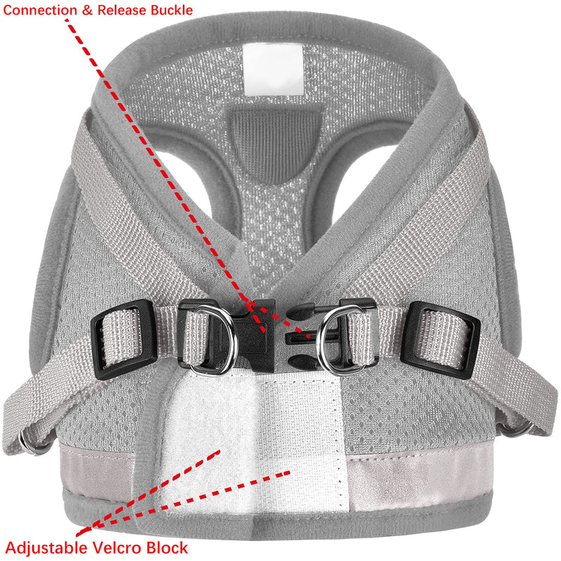 Cat Harnesses and Puppy Harness with Leashes Set, Escape Proof Cat Harness, Adjustable Reflective Soft Mesh Vest Fit Puppy Kitten Rabbit Ferrets's Outdoor Harness M (Chest: 12" - 14") Grey