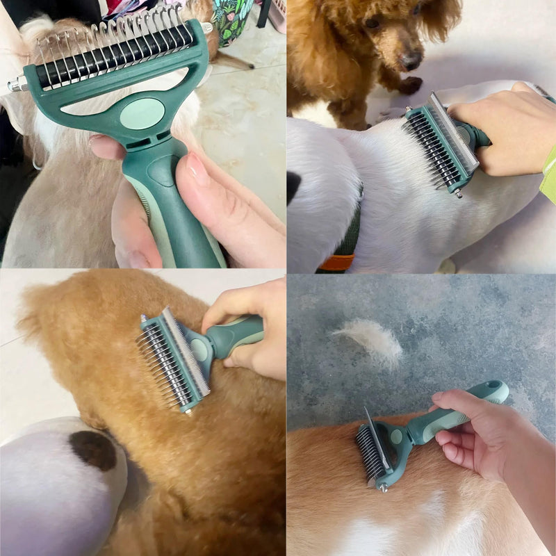 Pet Grooming 2 in 1 Rake Comb Dog Undercoat Dematting Deshedding Brush Hair Removal Tool for Pets Removing Mats and Tangles (Small) Small - PawsPlanet Australia