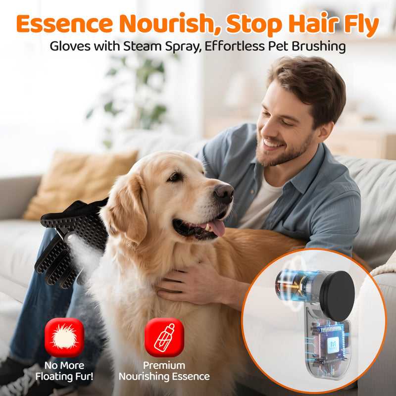 Pet Hair Remover Glove - Cat＆Dog Brush,Gentle Deshedding Efficient - Perfect for Dogs, Cats, Rabbits & Horses with Long/Short/Curly Hair,Includes Sprayer＆Waterless Shampoo(Right Hand, 1 Piece, Black) - PawsPlanet Australia