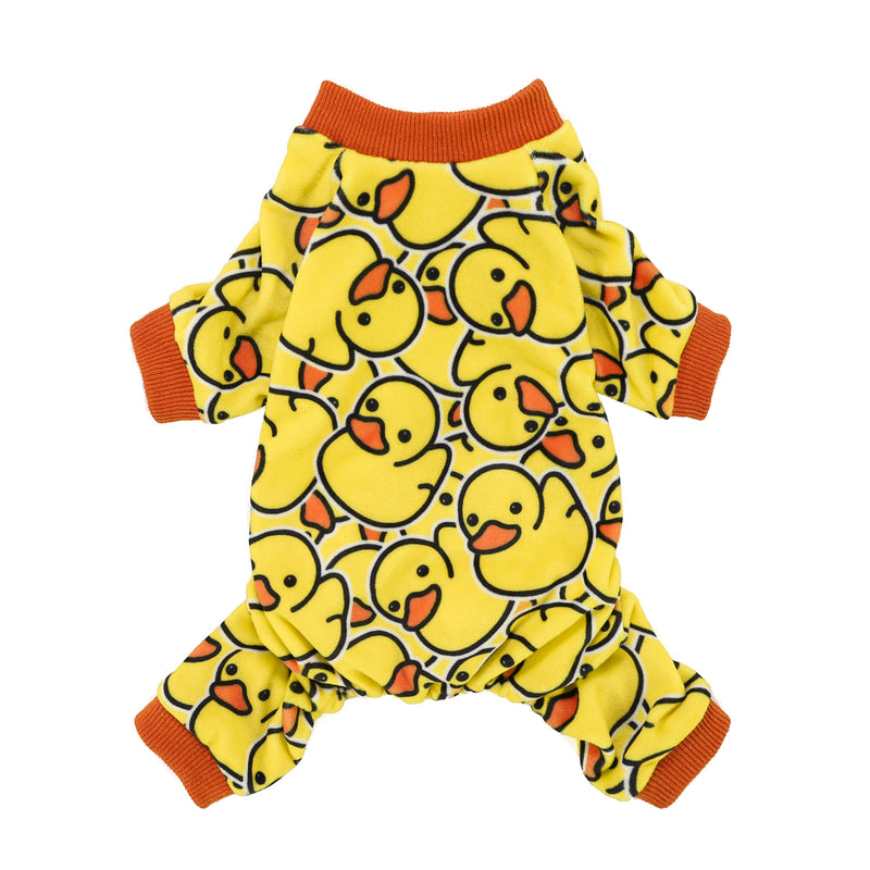 Fitwarm Funny Duck Dog Pajamas, Dog Winter Clothes for Small Dogs Girl, Lightweight Velvet Pet Jumpsuit, Cat Onesie, Yellow, Small