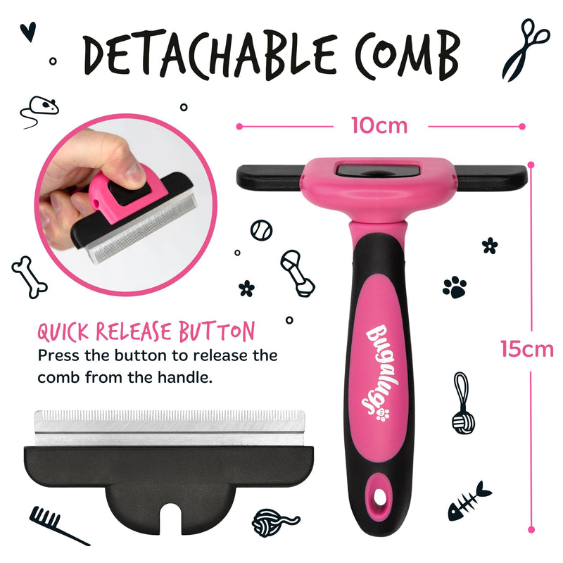 Bugalugs Deshedding brush for dogs, cats, horses & pets. Professional pet comb brushes for grooming for short to long hair undercoat rake brush. Reduces shedding