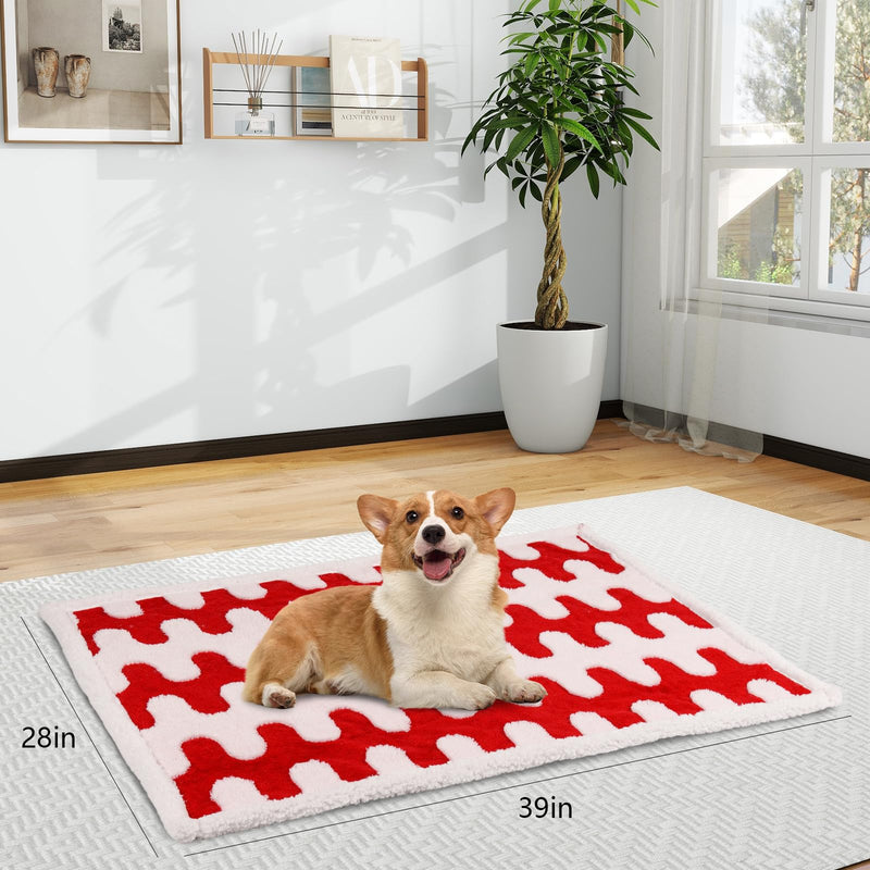 Waterproof Blanket for Dog Puppy Cat, Cute Wavy Pattern Dog Blanket for Bed Couch Sofa, Washable Double Sided Pet Blankets for Couch Protection, 28"x39", Red Red Wavy 28x39 inch/S - PawsPlanet Australia