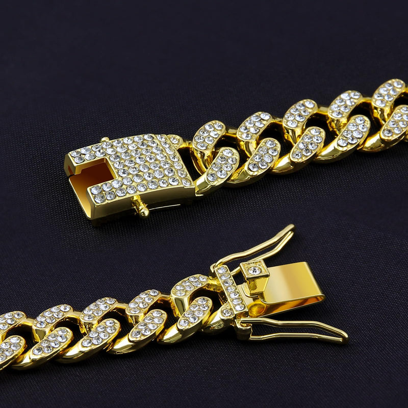 Dog Chain Designer Gold Crystal Pet Collar Cuban Link Chain with Secure Buckle Luxury Adjustable Necklacefor Small Medium Large Dogs Cats(Glod 14inch) 14 Inch - PawsPlanet Australia