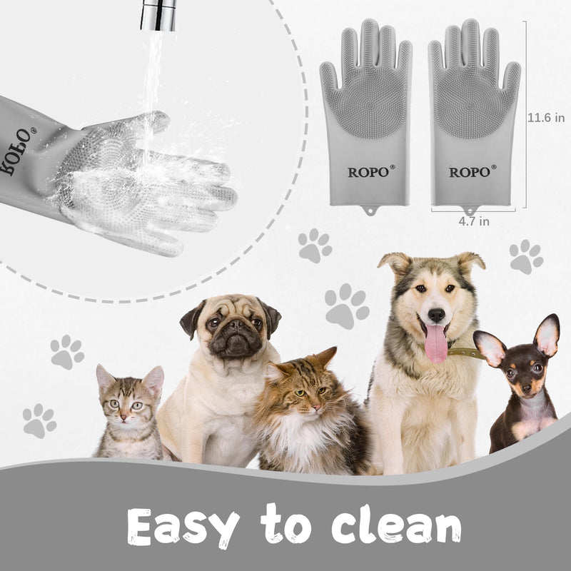 ROPO silicone gloves for pet grooming, multi-functional gloves for pet hair shedding, bathing, and massage (Grey) Grey - PawsPlanet Australia