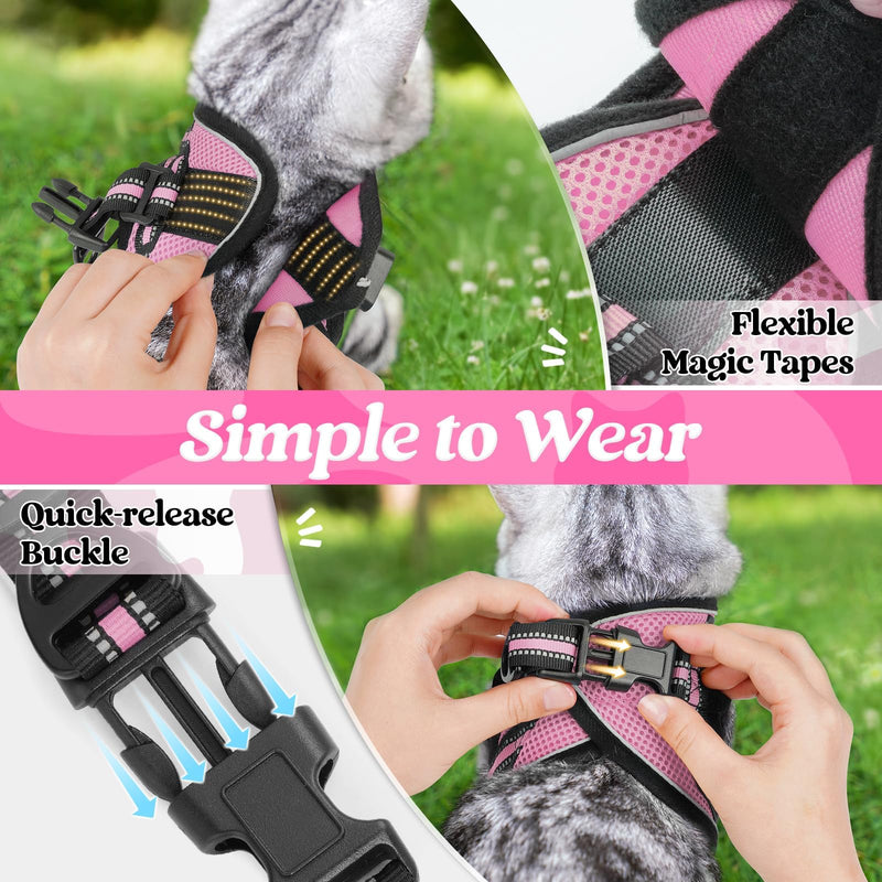 rabbitgoo Cat Harness and Leash Set for Walking Escape Proof, Adjustable Soft Kittens Vest with Reflective Strip for Cats, Comfortable Outdoor Vest, Pink, S Small - PawsPlanet Australia
