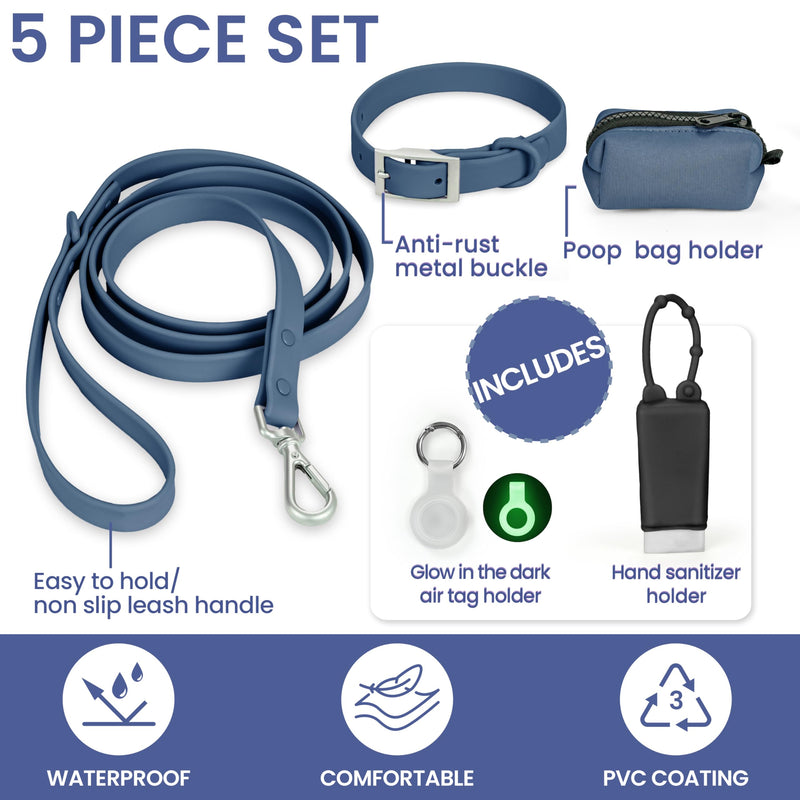 Waterproof Dog Collar and Leash Set, Adjustable, Odor Proof pet Leashes collars, 6FT Dog Leash for Small, Medium, Large Dogs, with Glow in The Dark Dog Air Tag Holder and Dog Poop Bag Holder (S, Navy) - PawsPlanet Australia