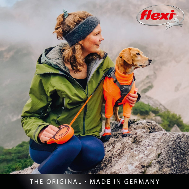 FLEXI New Classic Tape Retractable Dog Leash for Medium Dogs Upto 77 lbs. –16 ft., Orange/Black |Tangle Free Pet Walking Leash with One-Handed Brake, Pause, Lock |German Quality Product - PawsPlanet Australia